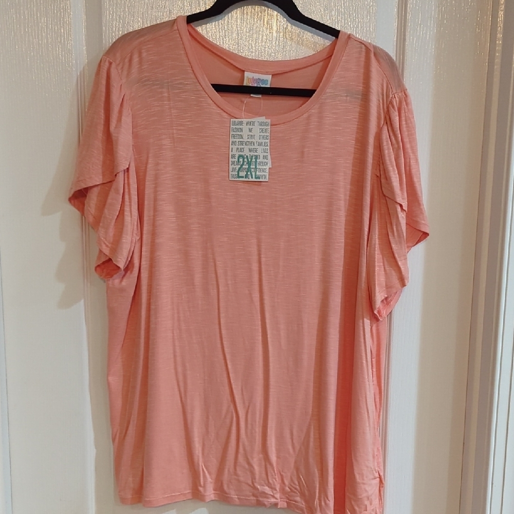 NWT LuLaRoe Olive 2x Coral Relaxed Short Petal Sleeve T-Shirt